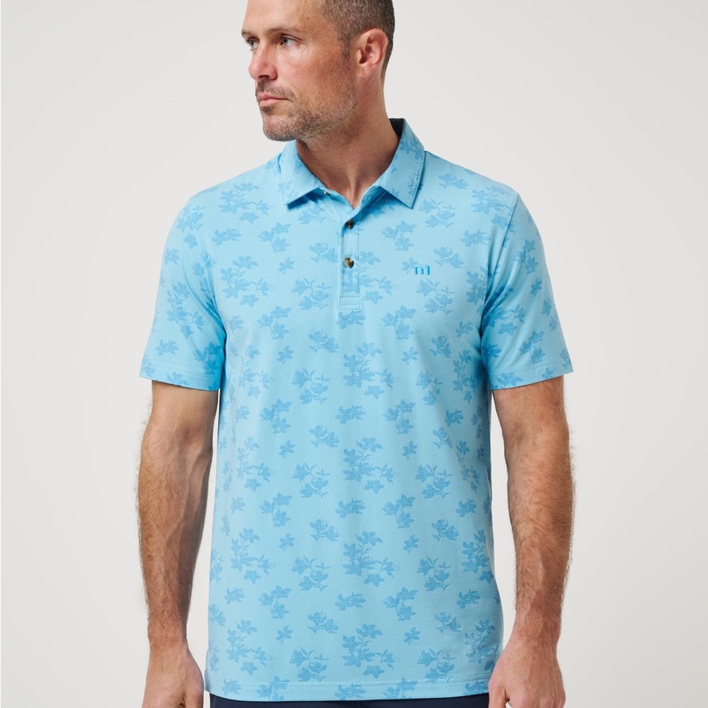 NWT TravisMathew Port Day Golf Polo Air Blue Small Performance Casual Active